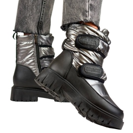 Women's metallic black and silver velcro snow boots JH-1Si 1