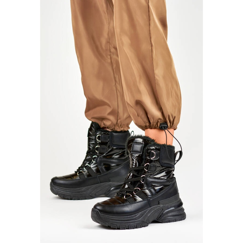 Women's snow boots, shiny black boots 22-PY16061B 1