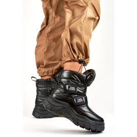 Women's snow boots, metallic, velcro ankle boots, black 22-PY16062B 2