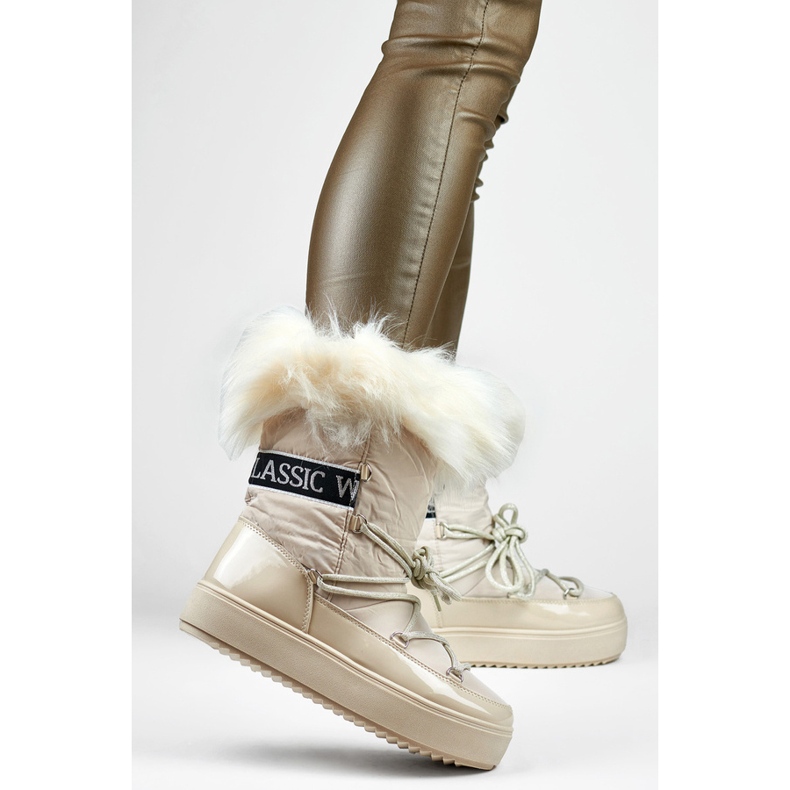 Women's snow boots with fur, beige 5705-4BE 1