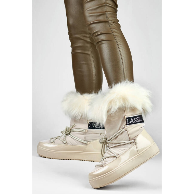 Women's snow boots with fur, beige 5705-4BE 2