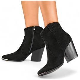 Women's suede cowboy boots with a high heel, black A5618B 1