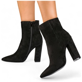Women's suede ankle boots with a pointed heel, black D7959B 1