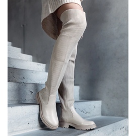 Beige long boots with an elastic upper Daryl 1