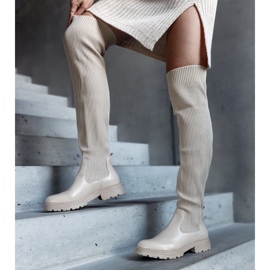 Beige long boots with an elastic upper Daryl 2