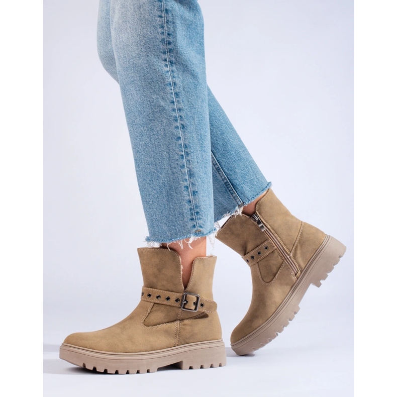 Beige women's boots made of ecological suede 1 Beige women's boots made of ecological suede 1