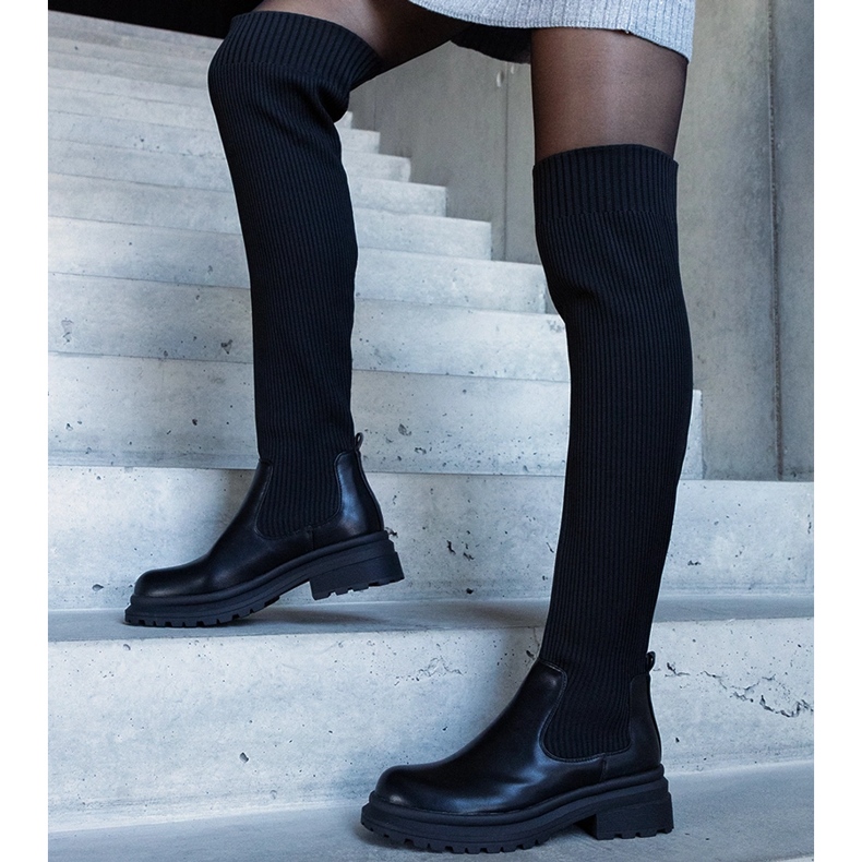 Black long boots with a flexible upper Lilca 1