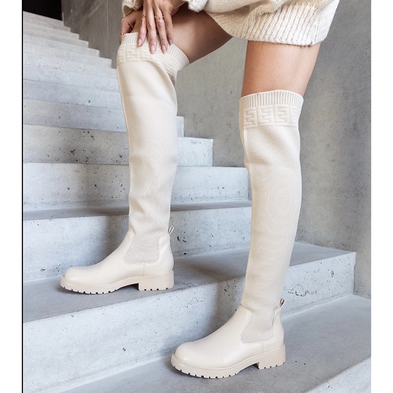 Beige long boots with elastic upper Juanra 1