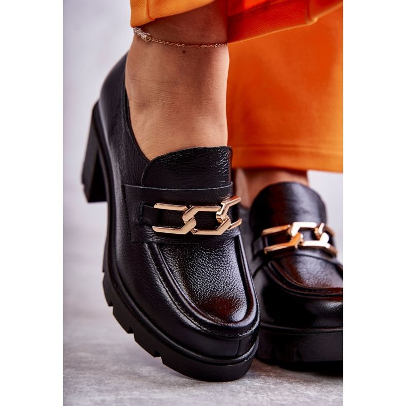 Lemar Black Leather High Heel Shoes With Gold Decoration 1 Lemar Black Leather High Heel Shoes With Gold Decoration 1