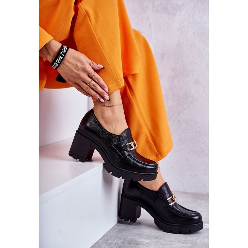 Lemar Black Leather High Heel Shoes With Gold Decoration 4 Lemar Black Leather High Heel Shoes With Gold Decoration 4