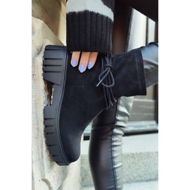 Women's ankle boots with an elastic upper, lace-up, black DE1127S-B 1