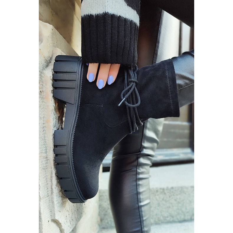 Women's ankle boots with an elastic upper, lace-up, black DE1127S-B 1