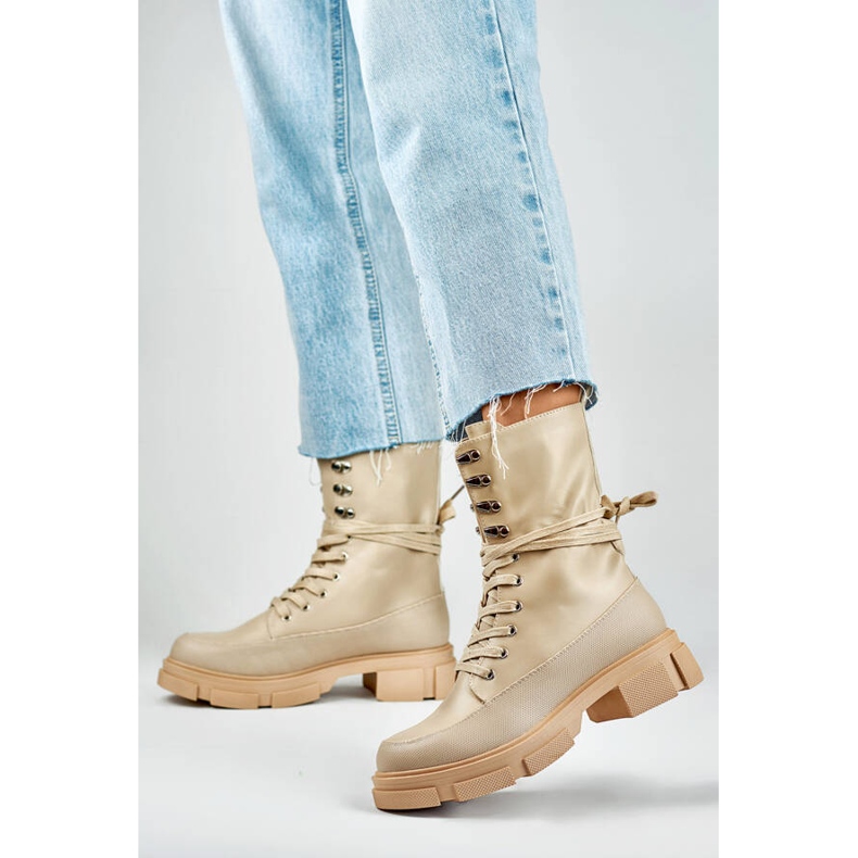 Women's uninsulated ankle boots, beige JH21-31BE 1 Women's uninsulated ankle boots, beige JH21-31BE 1