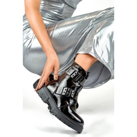 Women's patent leather ankle boots with buckles, black 250007B-LA 1 Women's patent leather ankle boots with buckles, black 250007B-LA 1