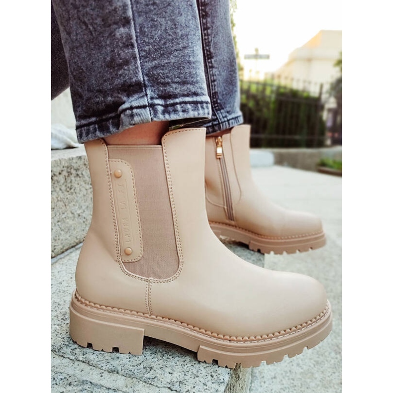 Women's Chelsea boots with a thick sole, beige Laura La.Fi 250004TA-PU 2 Women's Chelsea boots with a thick sole, beige Laura La.Fi 250004TA-PU 2