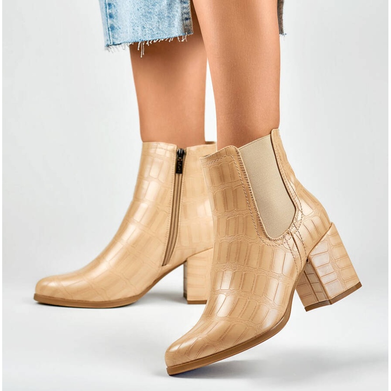 Women's ankle boots, croco beige, 260038BE-XC 1