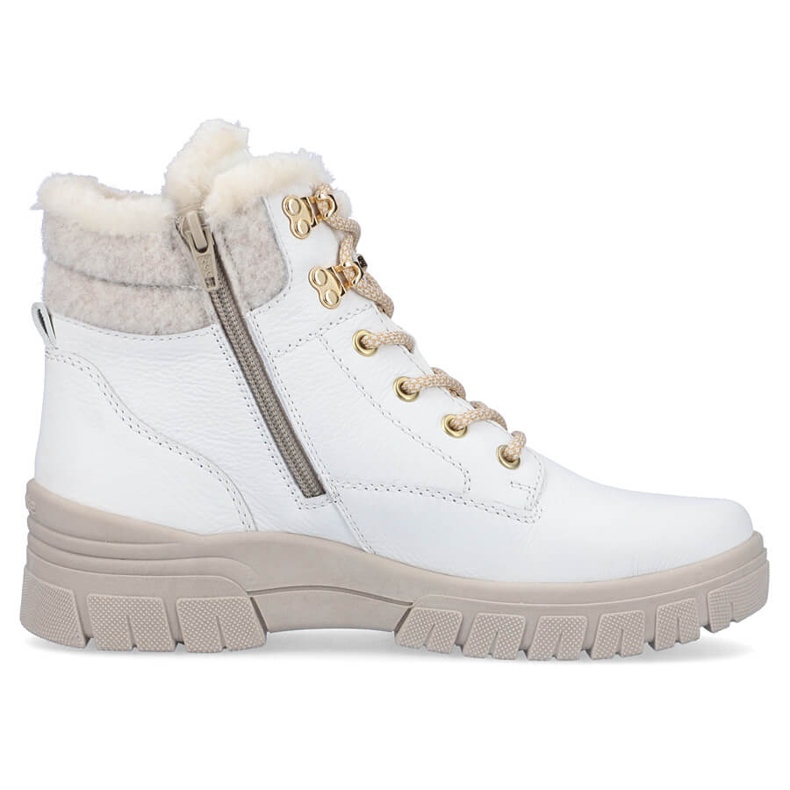 Leather waterproof women's ankle boots insulated with wool, white Remonte D0E71-80 1