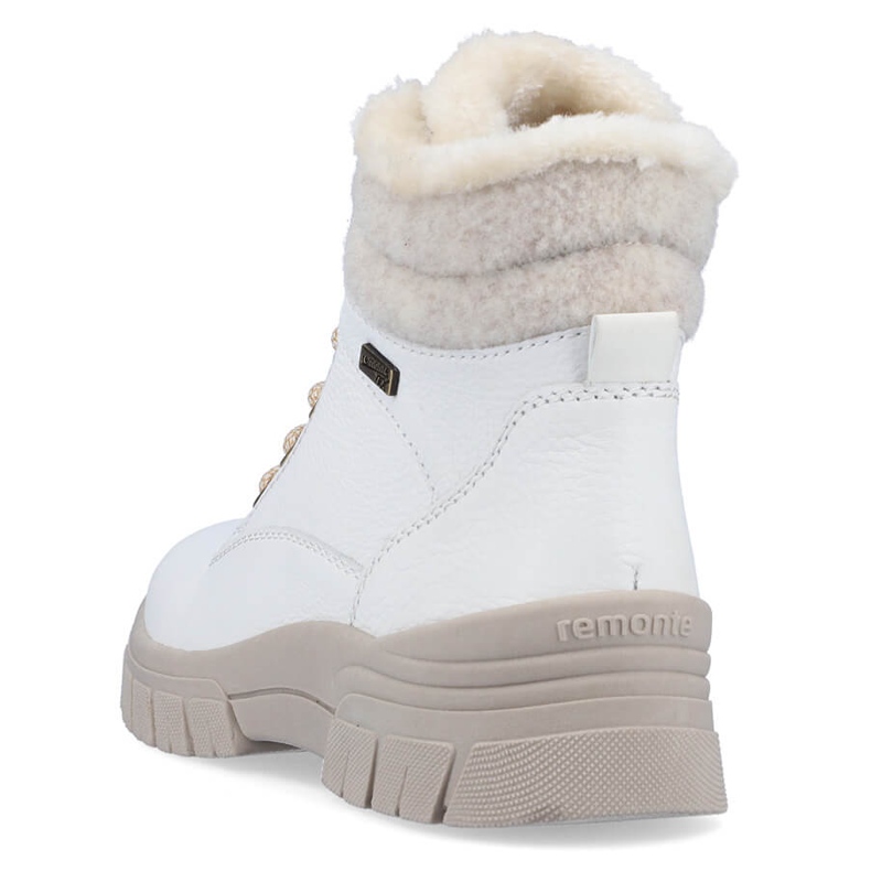 Leather waterproof women's ankle boots insulated with wool, white Remonte D0E71-80 2