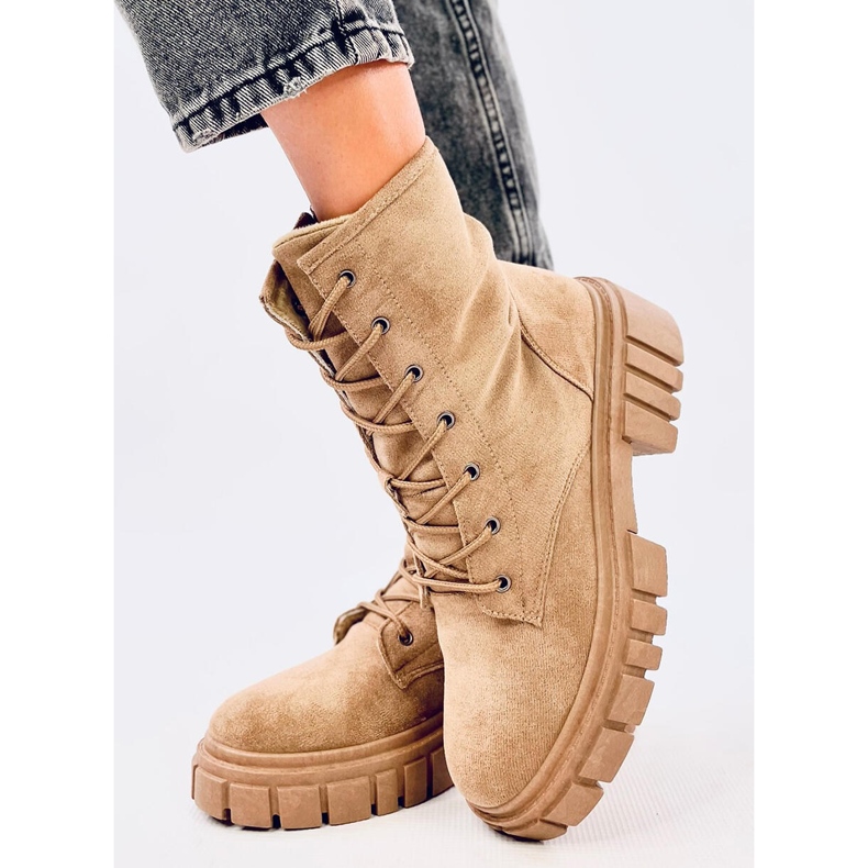 Kelis Khaki lace-up boots beige 2