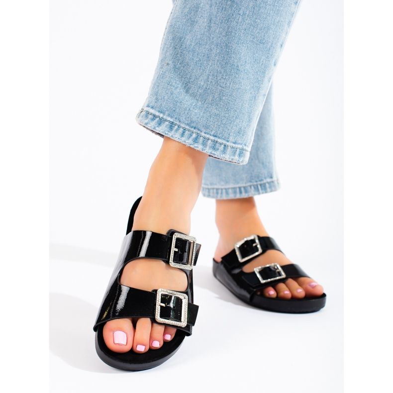 Goodin Black slippers with decorative buckles 1