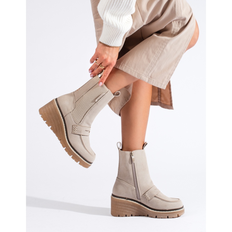 Goodin Cream suede Chelsea boots with wedges from Shelovet beige 1