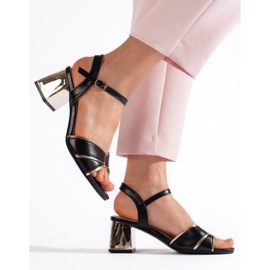 Goodin Women's black and gold high-heeled sandals 1 Goodin Women's black and gold high-heeled sandals 1