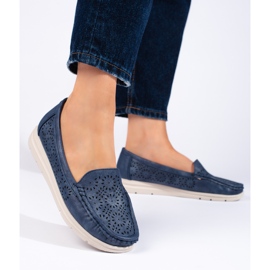 Women's openwork moccasins, navy blue 1