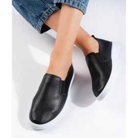 Black openwork slip-on shoes 1