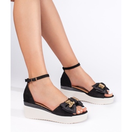 Seastar Black women's wedge sandals with a bow 1 Seastar Black women's wedge sandals with a bow 1