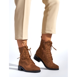 Brown women's lace-up ankle boots with low heels 1