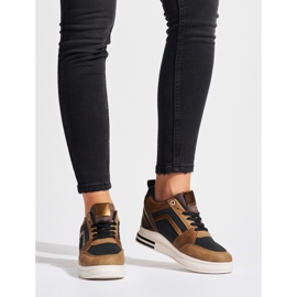 Women's Brown and Black Hidden Wedge Sneakers 1
