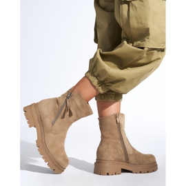 Dark beige women's ankle boots with a decorative zipper 2