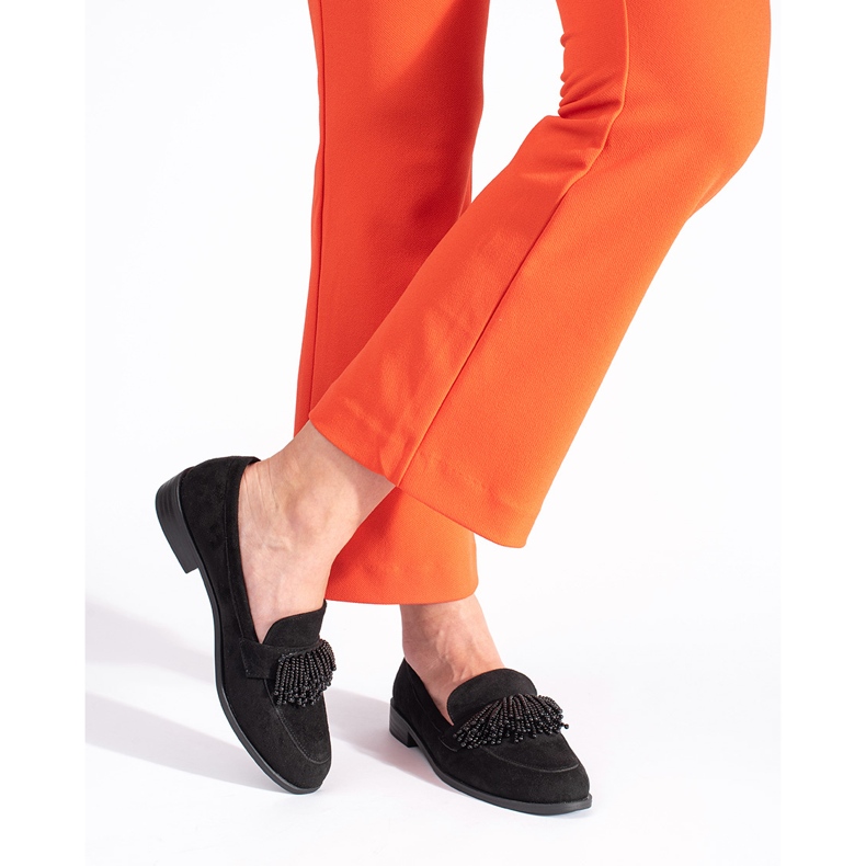 Women's suede moccasins with beads black 2 Women's suede moccasins with beads black 2