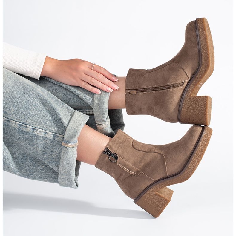 Beige suede ankle boots with a block heel by Sergio Leone 1