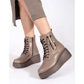 Goodin Dark beige lace-up women's ankle boots with decorative zippers 1