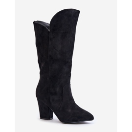 Over-the-knee high-heeled boots made of eco-suede, Black Clorira 2 Over-the-knee high-heeled boots made of eco-suede, Black Clorira 2