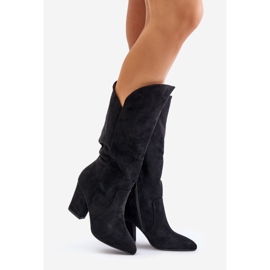 Over-the-knee high-heeled boots made of eco-suede, Black Clorira 1 Over-the-knee high-heeled boots made of eco-suede, Black Clorira 1