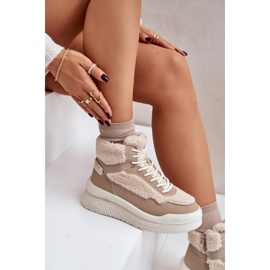 Women's Platform Sneakers With Fur Sheepskin Lee Cooper LCJ-24-47-3146 Beige 2
