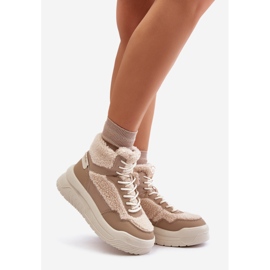 Women's Platform Sneakers With Fur Sheepskin Lee Cooper LCJ-24-47-3146 Beige 1