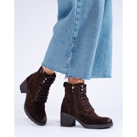 W. Potocki Lace-up women's Potocki high-heeled boots made of ecological suede brown 1