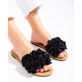 Women's black slippers with Shelovet flowers 1 Women's black slippers with Shelovet flowers 1