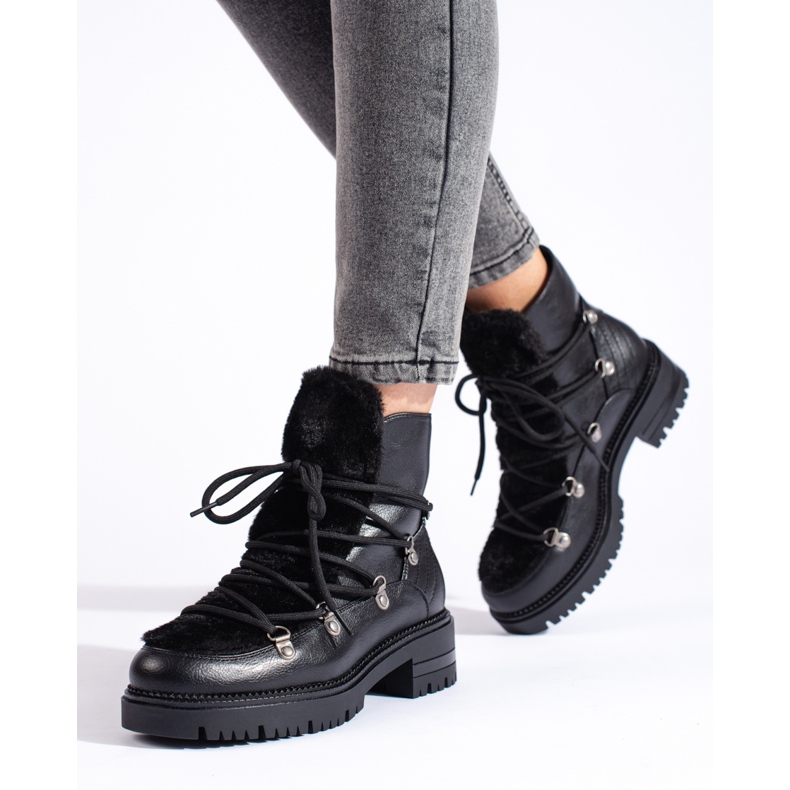 W. Potocki Black women's snow boots with fur from Potocki 1