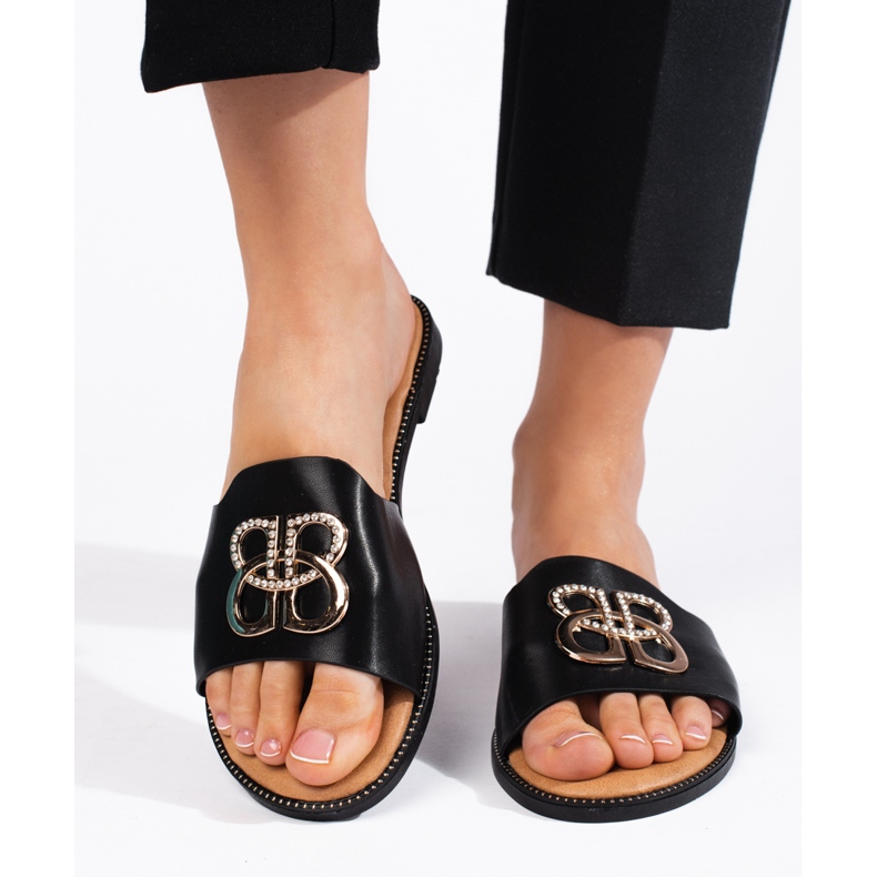 Black women's flat slides 1 Black women's flat slides 1