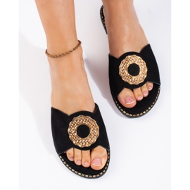 Goodin Women's black suede slippers 2