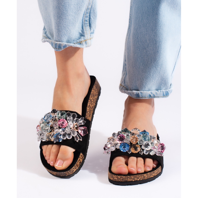 Women's black suede slippers 1