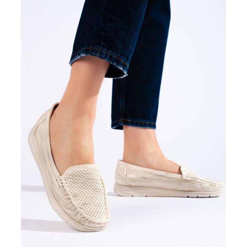 Ladies' beige loafers 2