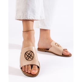 Beige women's flat slides 1