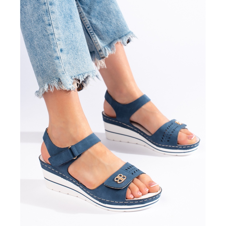 Blue wedge sandals 1
