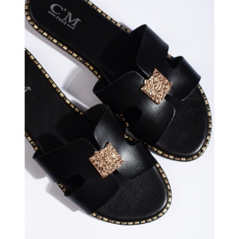 Women's black flat slides 1 Women's black flat slides 1