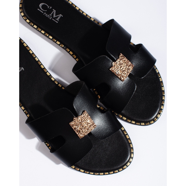 Women's black flat slides 1 Women's black flat slides 1